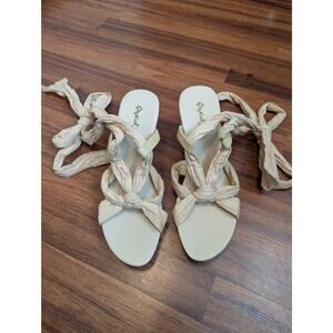 Qupid Lace Up Wrap Sandals Size 11 Cream Boho Cottagecore Y2K Coquette Coastal